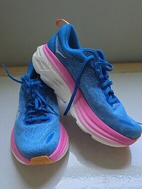 Hoka BONDI 8 Women's Blue with Pink Athletic Running Shoes - Size 8.5